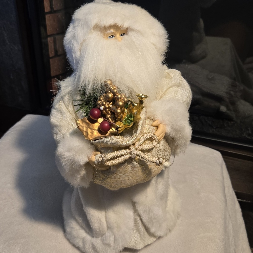 Vintage White Winter Santa Claus Figure 12" Faux Fur Christmas Decor Kmart